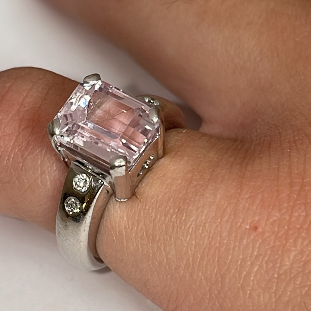 Solid 18K White Gold SALAVETTI Italy Pink Kunzite Natural Diamond Ring (not 14K)